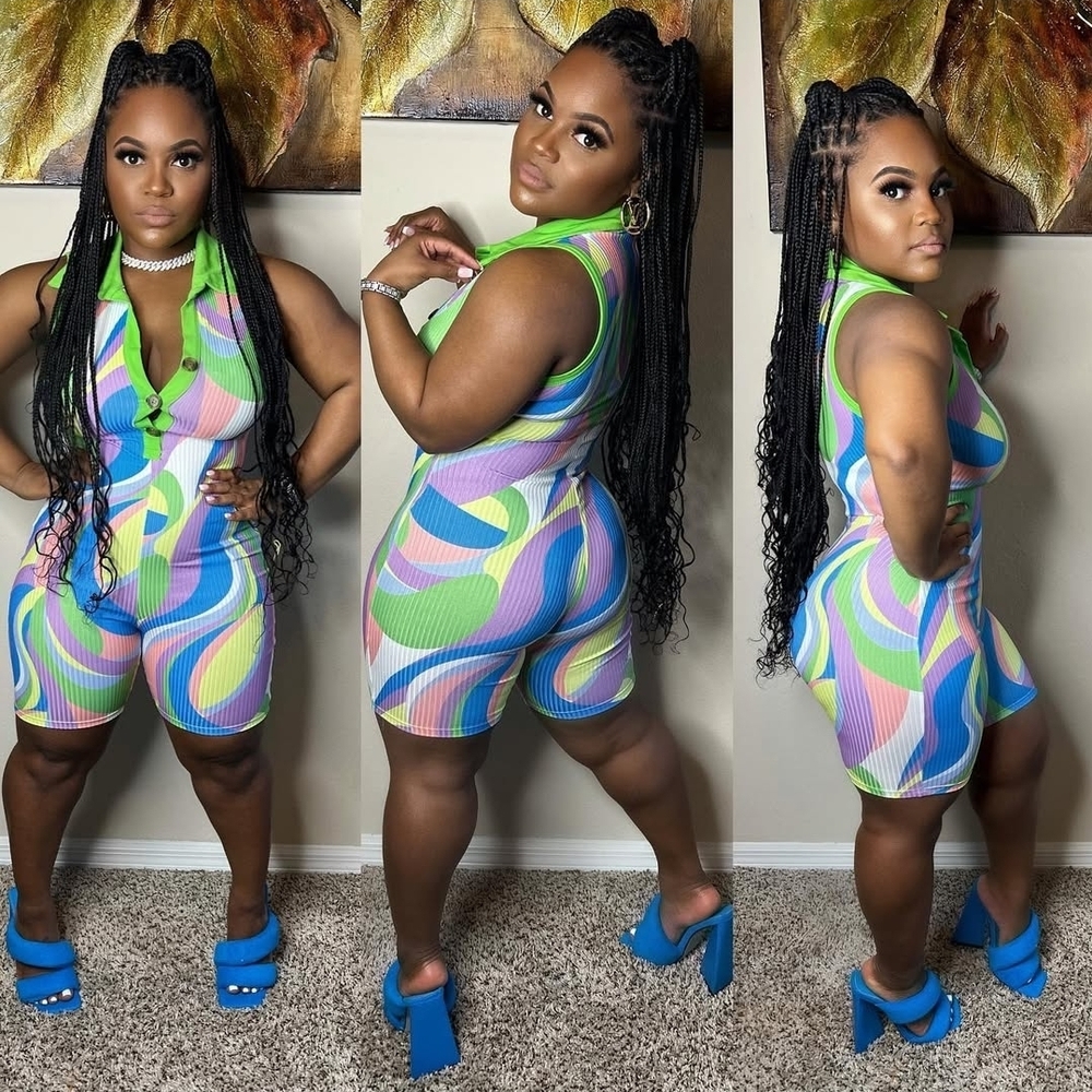 Colorful Swirl Print Sleeveless Romper